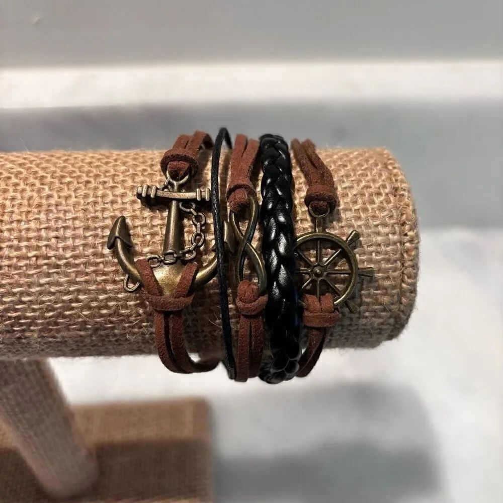 Vtg Francescas Collections Multi-strand Nautical Leather Cord Bracelet Brown OS
